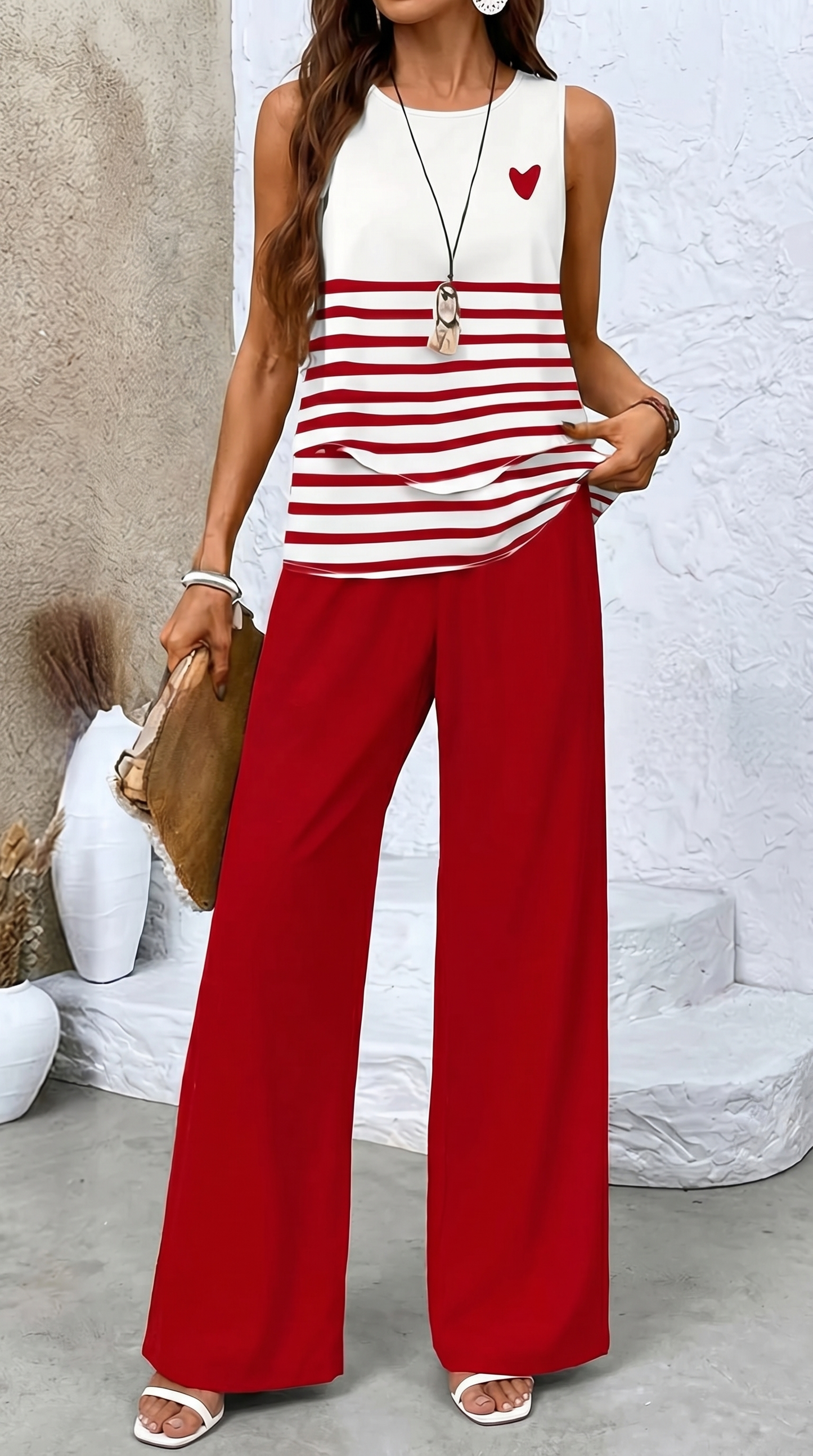 Chiara™ | Letni komplet top w paski + spodnie z sercem