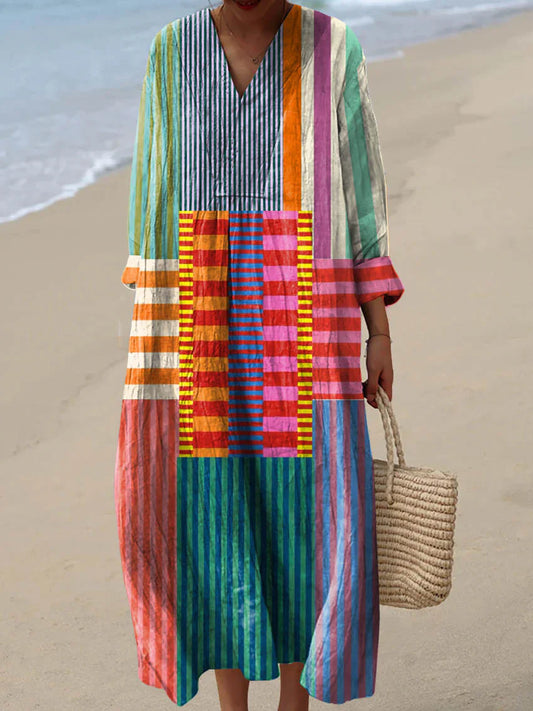 Inaya™ | Artystyczna sukienka maxi w kolorowy patchwork