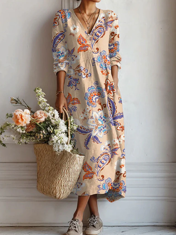 Reven™ | Zwiewna sukienka maxi z kwiatowym nadrukiem paisley