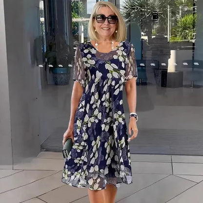 Elżbieta™ | Elegancka sukienka szyfonowa z kwiatowym nadrukiem