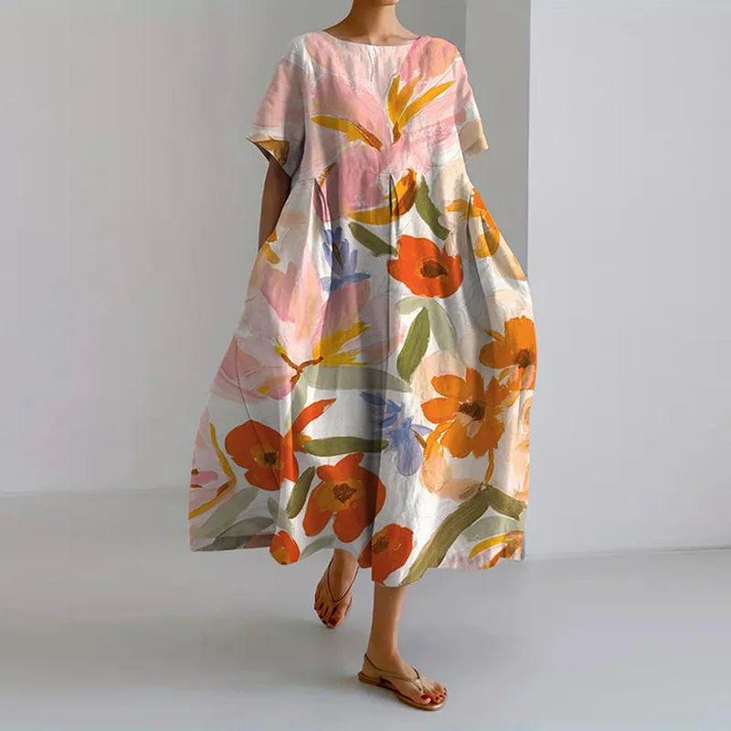 Valentina™ | Artystyczna sukienka maxi w malowane kwiaty