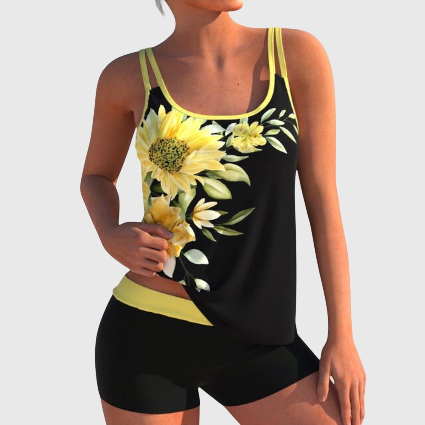 Kwiatuszek™ | Tankini z kwiatowym nadrukiem i szortami z efektem wyszczuplającym