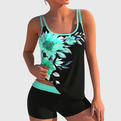 Kwiatuszek™ | Tankini z kwiatowym nadrukiem i szortami z efektem wyszczuplającym
