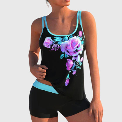 Kwiatuszek™ | Tankini z kwiatowym nadrukiem i szortami z efektem wyszczuplającym