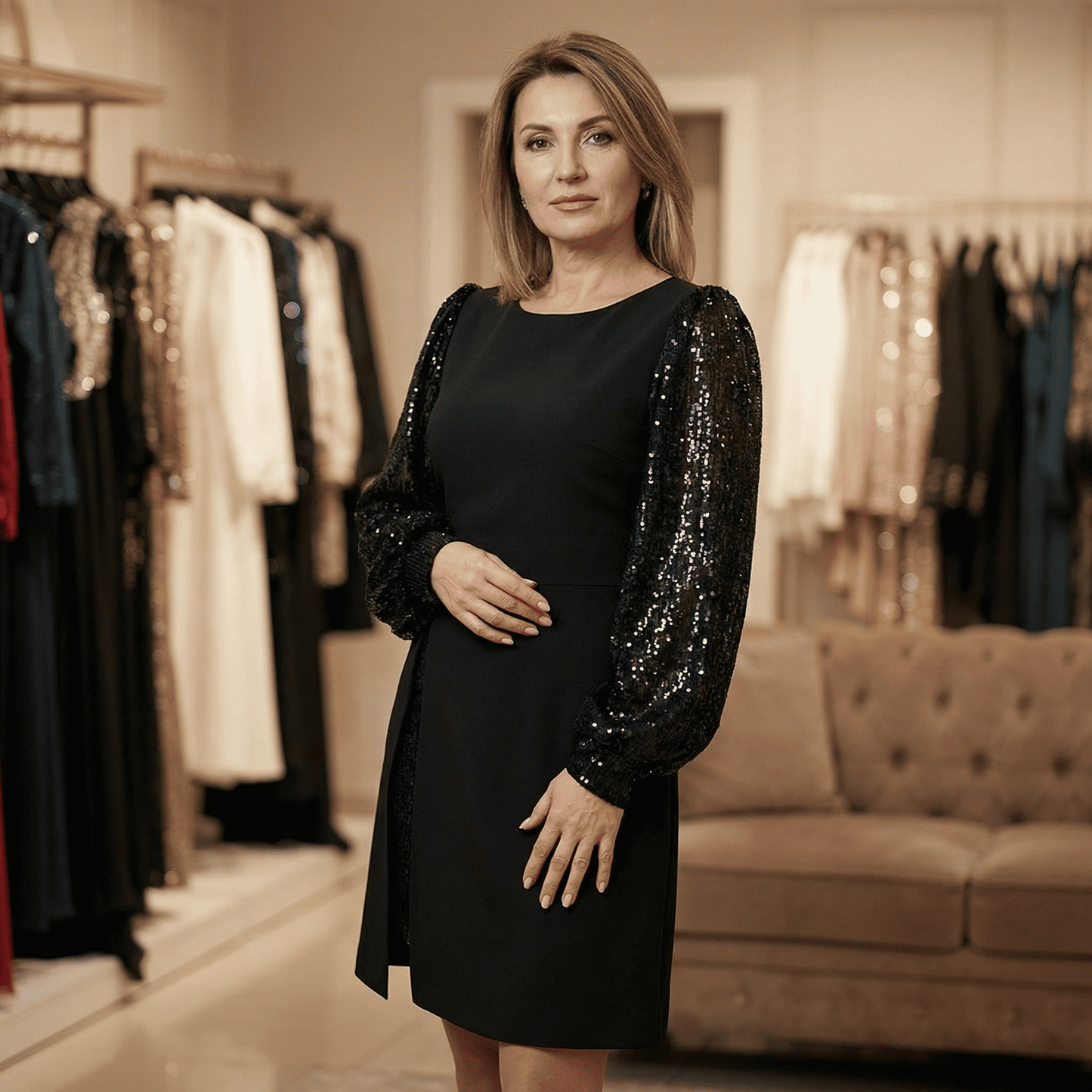 Anna™ | Elegancka sukienka z połyskującymi bufiastymi rękawami